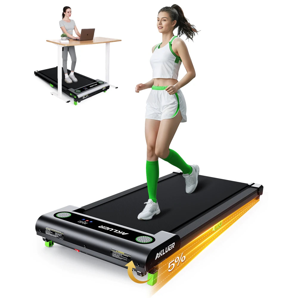 Akluer Walking Pad Treadmill with Incline, 2.5HP Quiet Brushless Motor Under Desk Treadmill, 330LBS Capacity Portable Walking Machine with LED Display Remote Control, 5% Incline Foldable Treadmill for Home Office Fitness