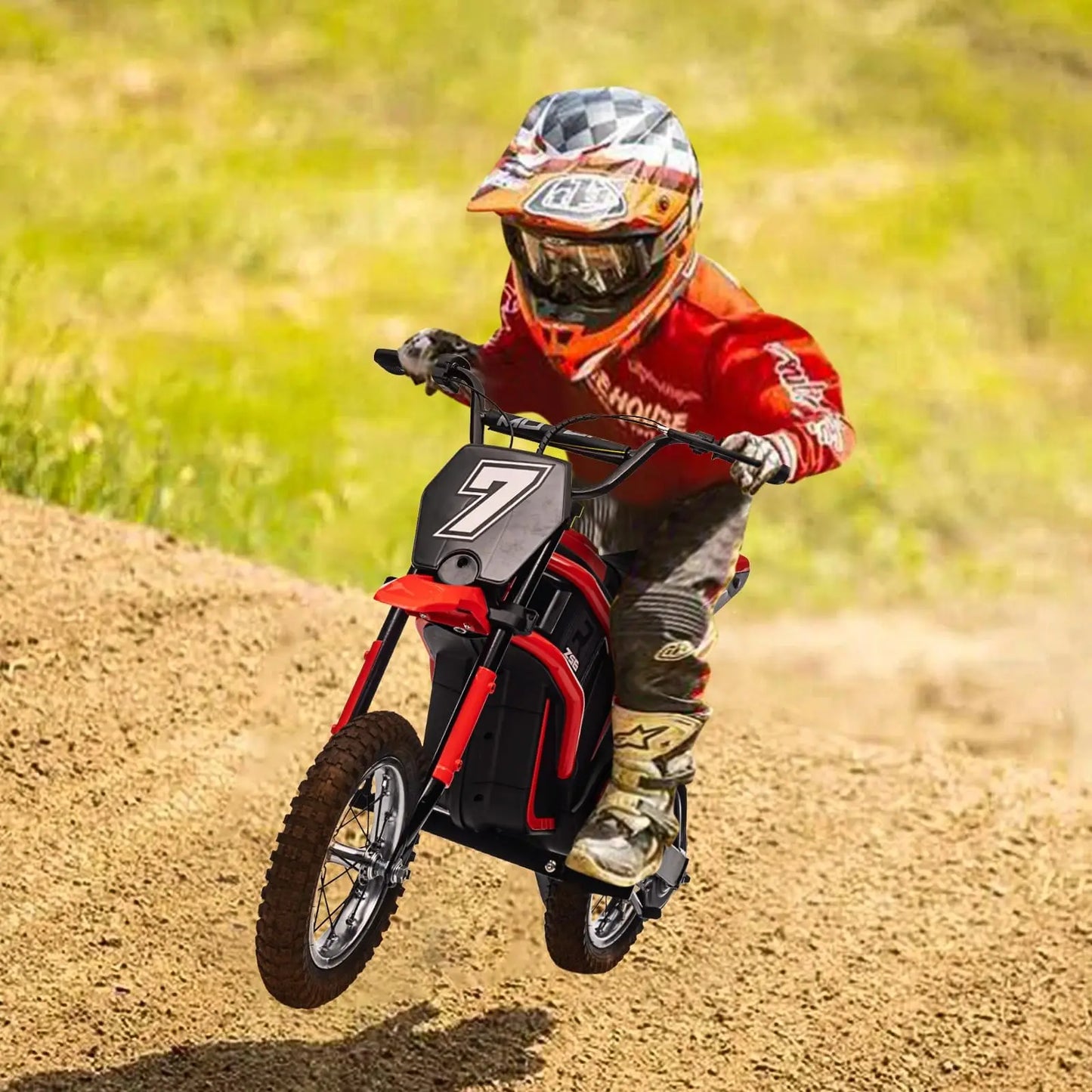 24V 350W Kids Electric Dirt Bike All Terrain Ride On Motorcycle, 3 Speeds To 14.5 MPH, 12in Tires, Suspension, 135lb Load Gift