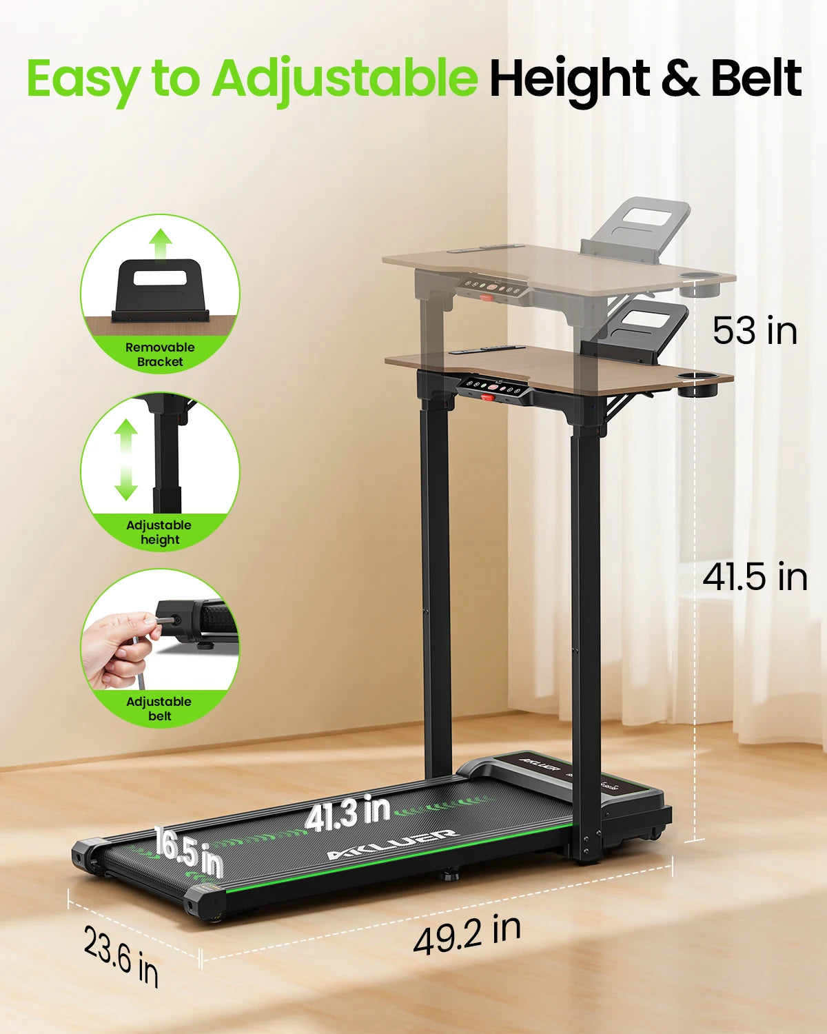 Akluer Walking Pad Treadmill with Desk for Home Office, 3-in-1 Under Desk Treadmill with Adjustable Height Desktop, 2.5HP Silent Motor, 6.2MPH Portable Running Machine 330lbs Capacity