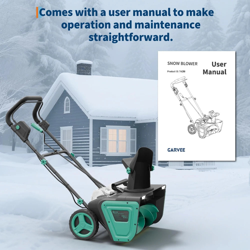 20" Cordless Brushless Snow Blower 2*20V 4.0Ah Batteries 25FT Throw 180° Rotating Chute Dual LED Lights Snow Removal Tool