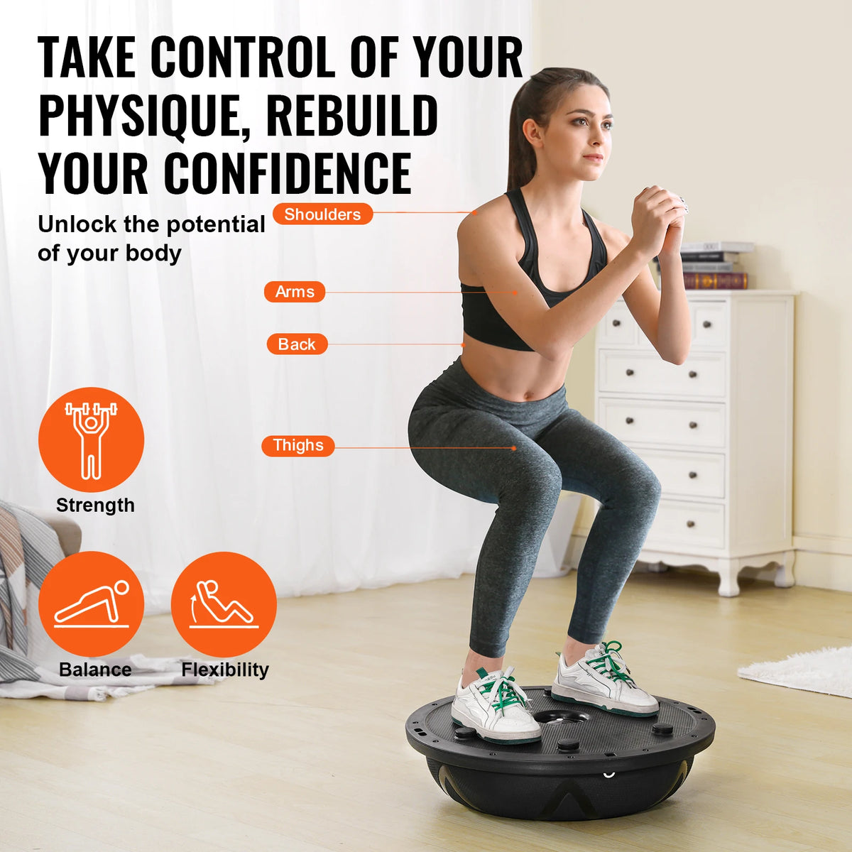 SucceBuy 23in Half Exercise Ball Trainer Balance Ball Trainer 660 lbs Capacity Stability Yoga Ball Home Gym Full Body Workouts