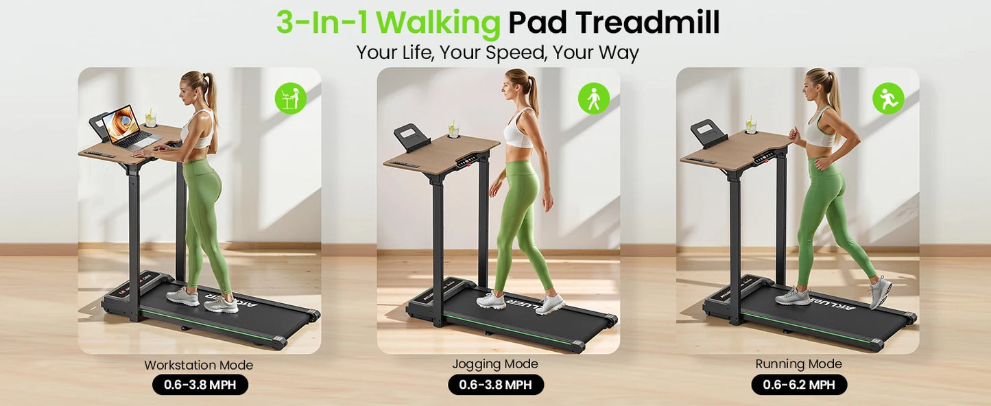 Akluer Walking Pad Treadmill with Desk for Home Office, 3-in-1 Under Desk Treadmill with Adjustable Height Desktop, 2.5HP Silent Motor, 6.2MPH Portable Running Machine 330lbs Capacity