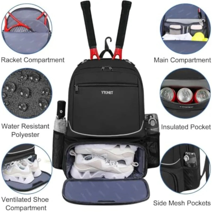 Tennis Bag Tennis Backpack for Women Men 2 Rackets with Insulated Pocket Ventilated Shoe Compartment