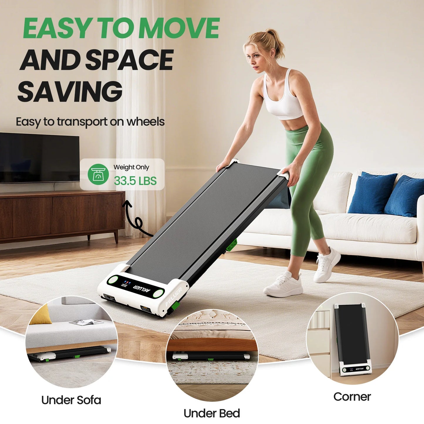 Akluer Walking Pad Treadmill with Incline, 2.5HP Quiet Brushless Motor Under Desk Treadmill, 330LBS Capacity Portable Walking Machine with LED Display Remote Control, 5% Incline Foldable Treadmill for Home Office Fitness