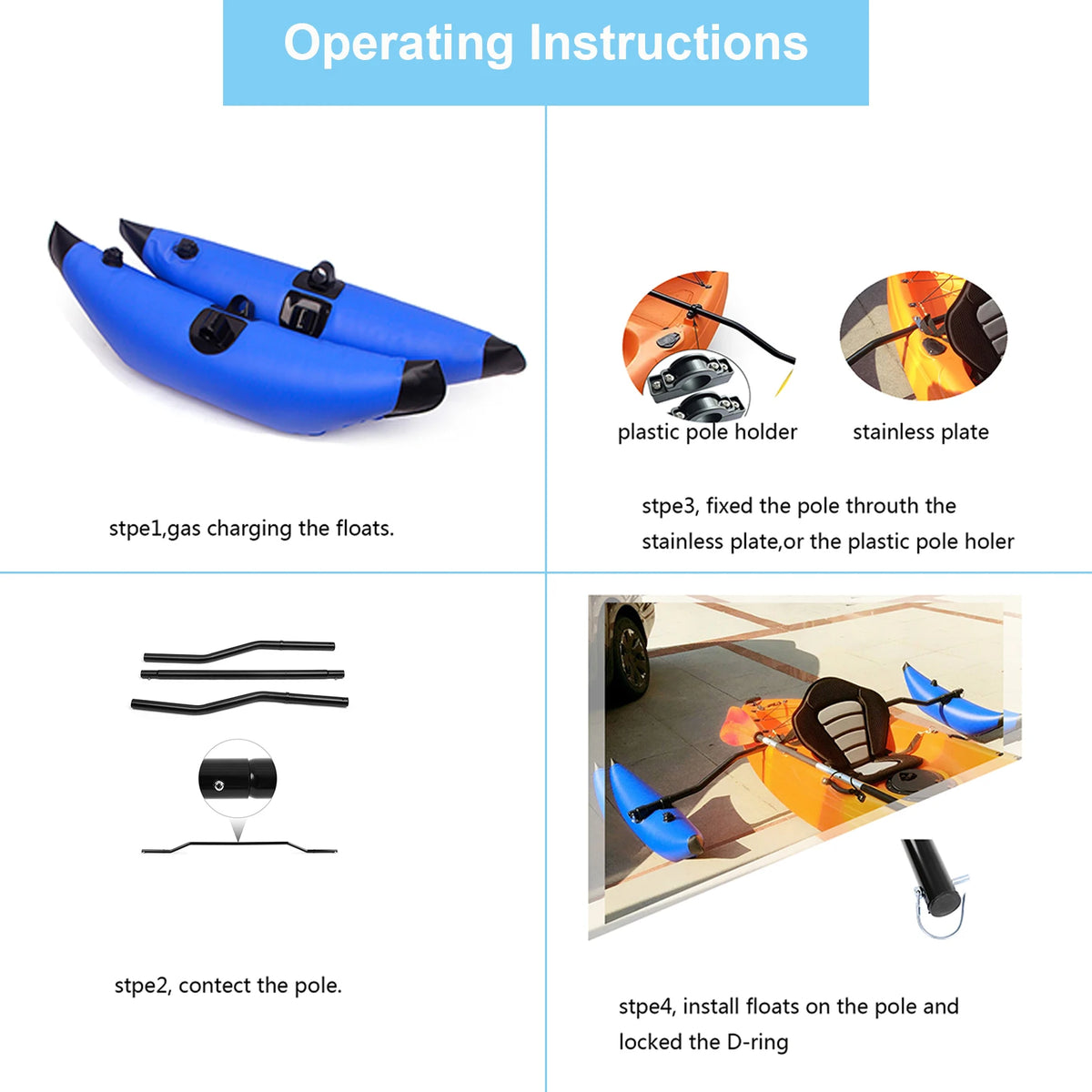 Kayak Outrigger Stabilizer Inflatable Kayak Stabilizer PVC Canoe Outrigger Kit Floating Balancing Canoe Boat Accessory