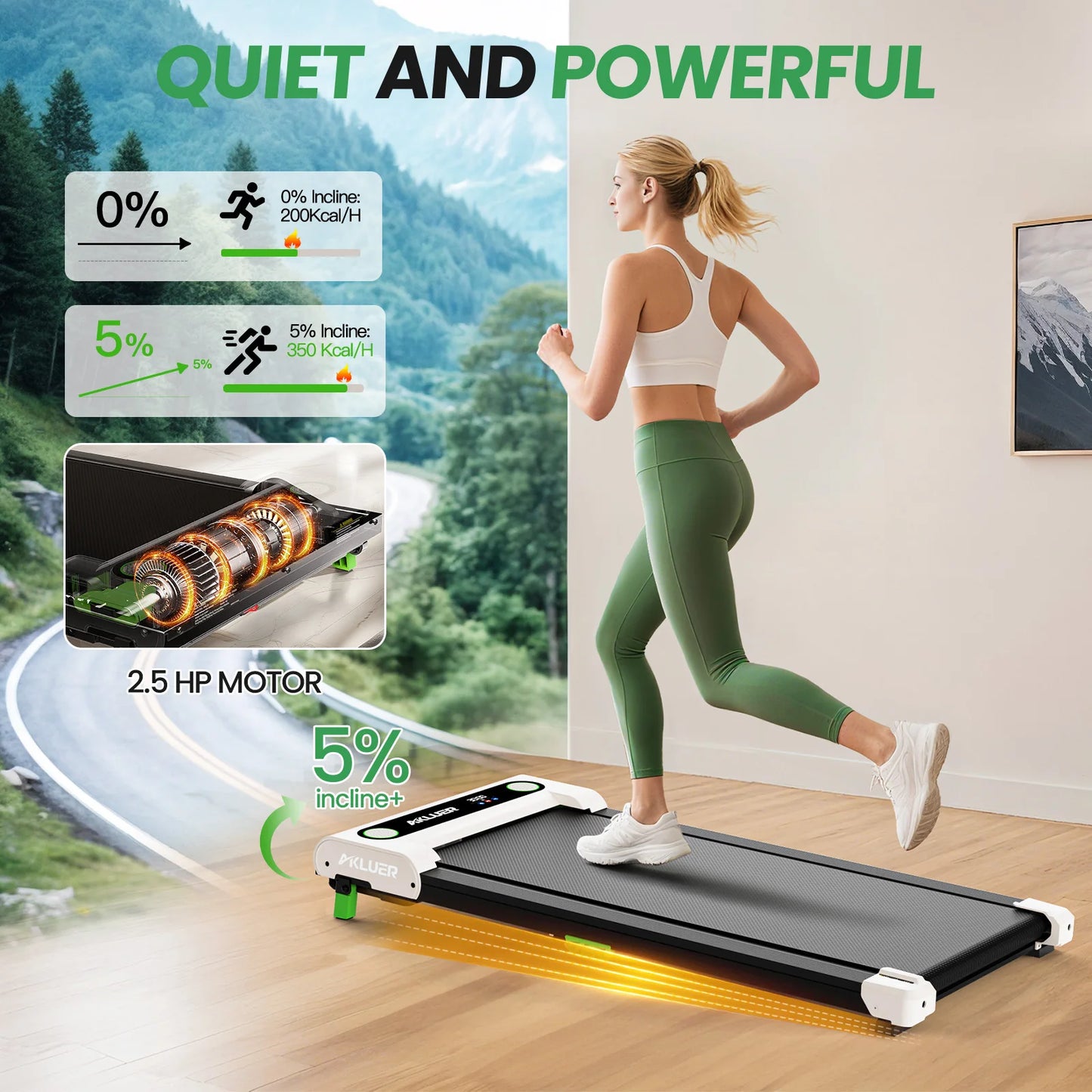 Akluer Walking Pad Treadmill with Incline, 2.5HP Quiet Brushless Motor Under Desk Treadmill, 330LBS Capacity Portable Walking Machine with LED Display Remote Control, 5% Incline Foldable Treadmill for Home Office Fitness