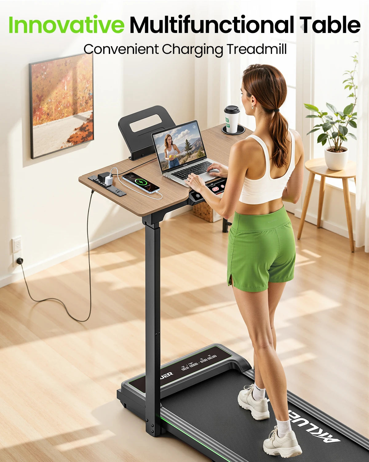 Akluer Walking Pad Treadmill with Desk for Home Office, 3-in-1 Under Desk Treadmill with Adjustable Height Desktop, 2.5HP Silent Motor, 6.2MPH Portable Running Machine 330lbs Capacity