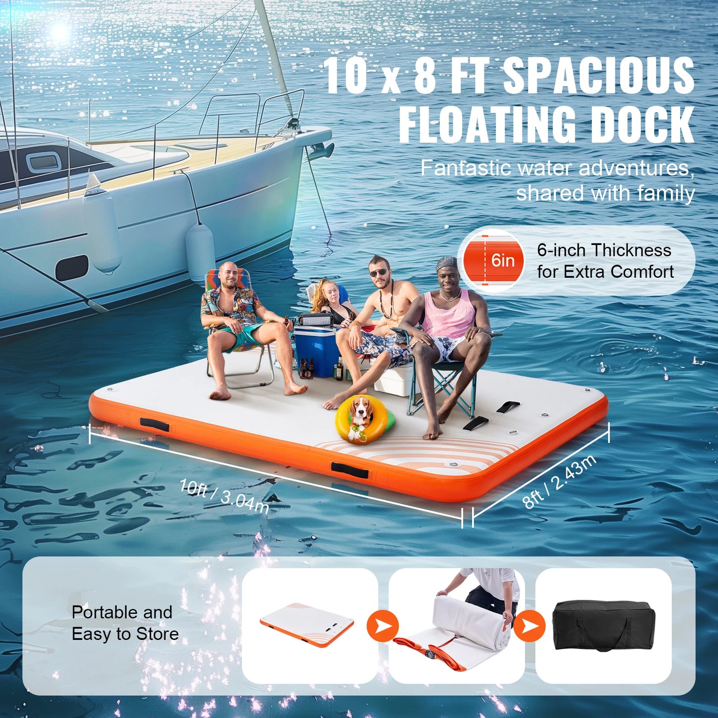 SucceBuy Inflatable Floating Dock Non-Slip Water Floating Dock Mat with Detachable Ladder Floating Platform Island Raft for Pool