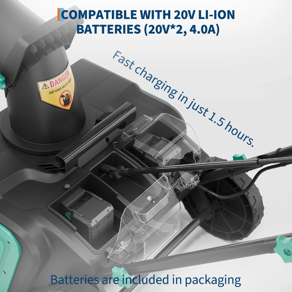 20" Cordless Brushless Snow Blower 2*20V 4.0Ah Batteries 25FT Throw 180° Rotating Chute Dual LED Lights Snow Removal Tool