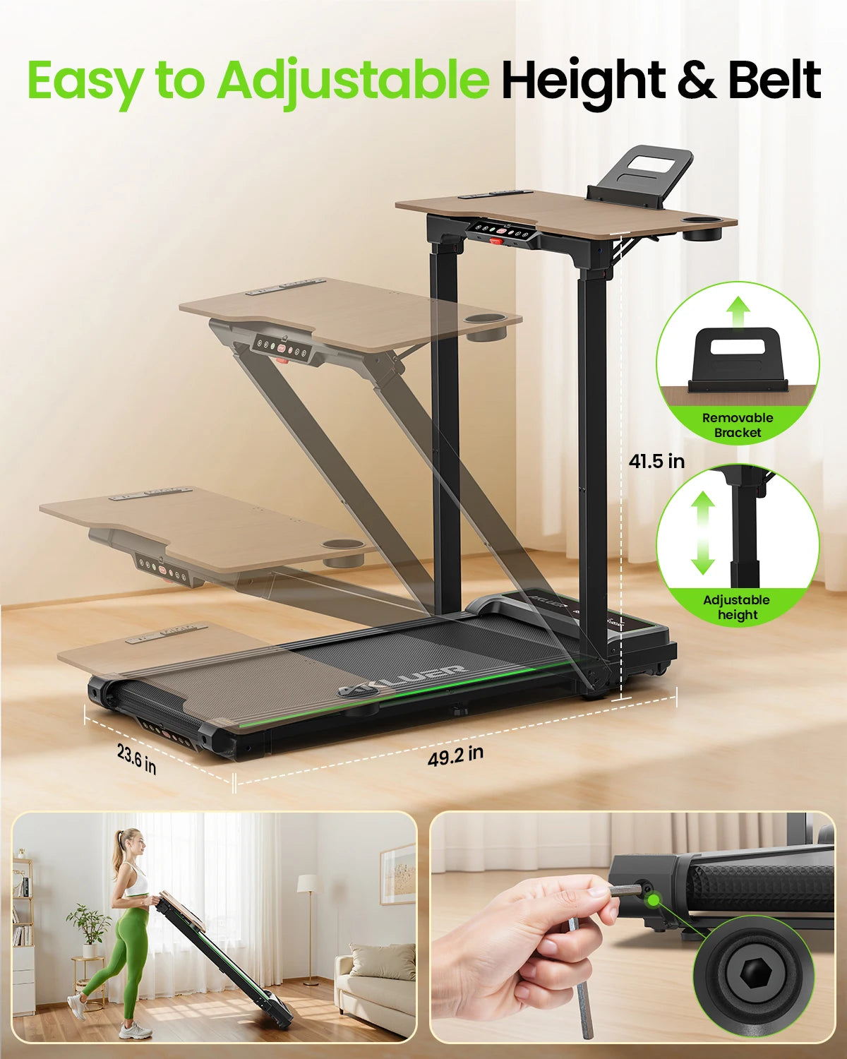 Akluer Walking Pad Treadmill with Desk for Home Office, 3-in-1 Under Desk Treadmill with Adjustable Height Desktop, 2.5HP Silent Motor, 6.2MPH Portable Running Machine 330lbs Capacity