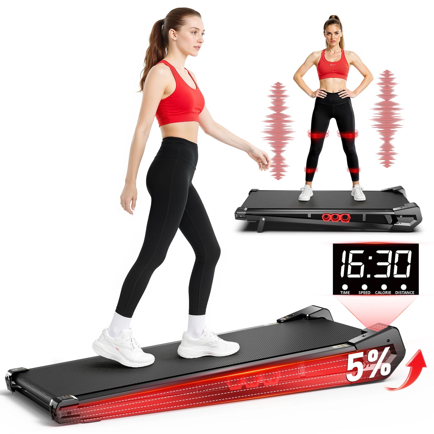 AKLUER Under Desk Vibration Walking Pad - 3 in 1 Vibration Plate Treadmill with Remote Control, Quiet Brushless with 5% Manual Incline, Portable for Home Office