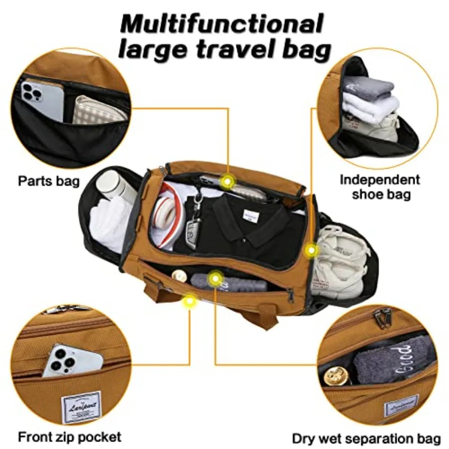 Travel Duffle Bag for men 40L Medium Sports Gym Bag with Wet Pocket and Shoes Compartment Weekender Overnight Backpack for Trav