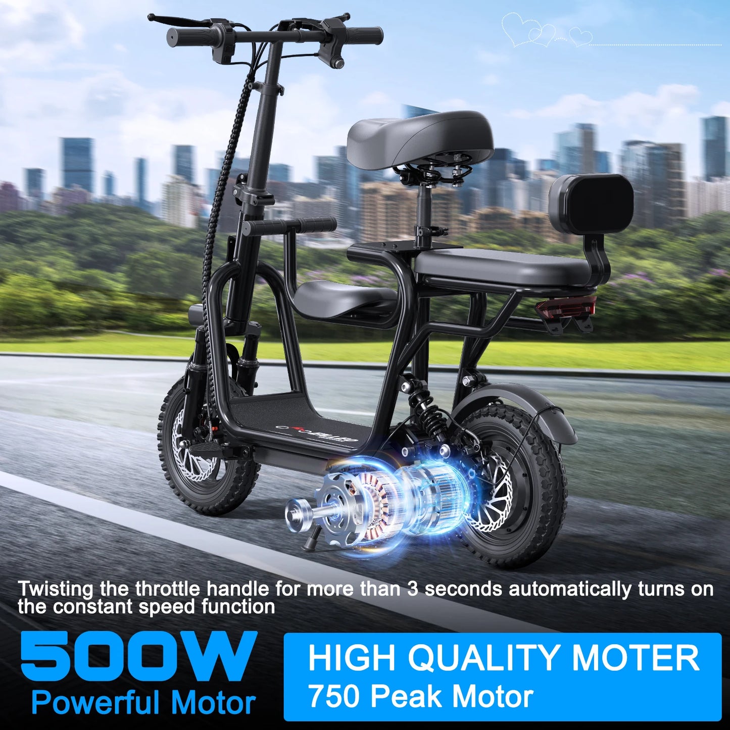 Spacewalk Electric Scooter with Seat for Adult, 48V Electric Scooter for Adults 750W Motor, 20 Mile Range, 18.75MPH, 14" Tires