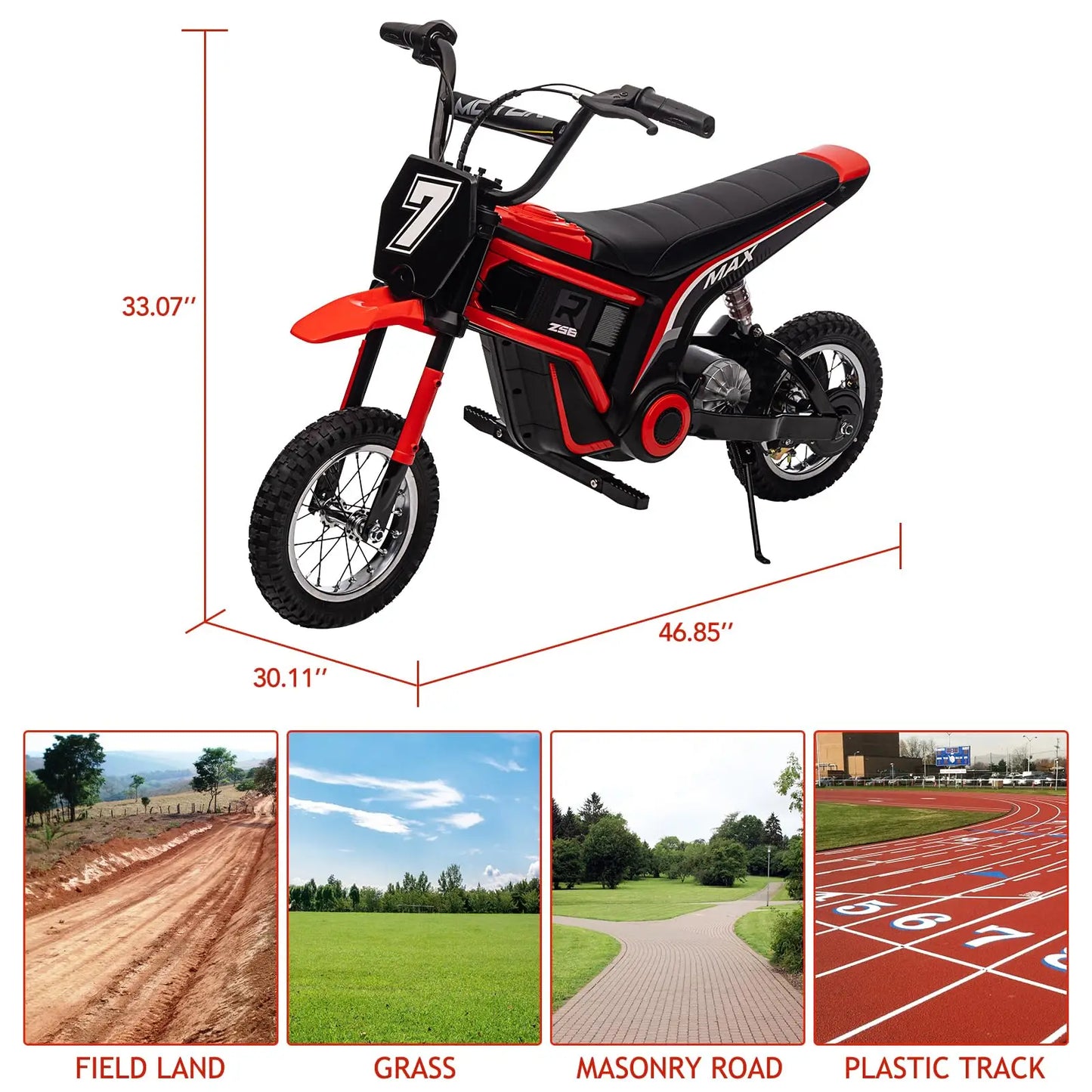 24V 350W Kids Electric Dirt Bike All Terrain Ride On Motorcycle, 3 Speeds To 14.5 MPH, 12in Tires, Suspension, 135lb Load Gift