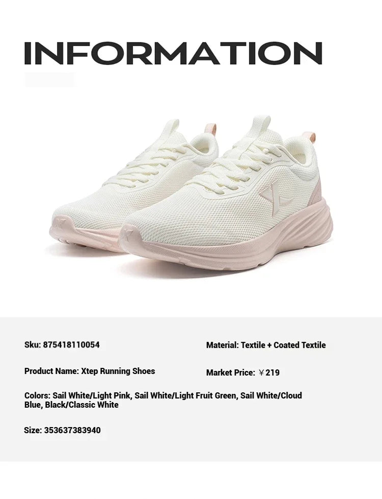 Xtep Women's Running Shoes 2025 Summer New Durability Lightweight Casual Shock-absorbing Breathable Mesh Sneakers 875418110054