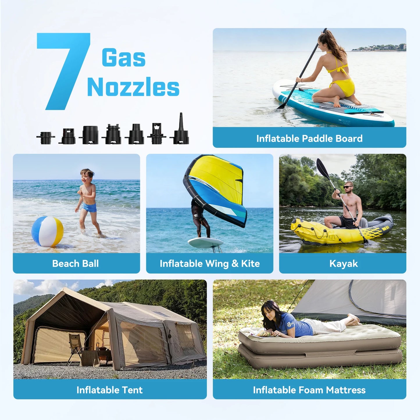 Electric SUP Air Pump 5200mAh 18.5V 20PSI Rechargeable Portable Pump for for Stand up Paddle Boards Kayak Inflatables Boats