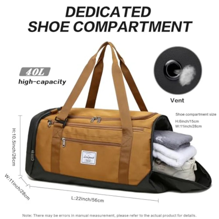 Travel Duffle Bag for men 40L Medium Sports Gym Bag with Wet Pocket and Shoes Compartment Weekender Overnight Backpack for Trav