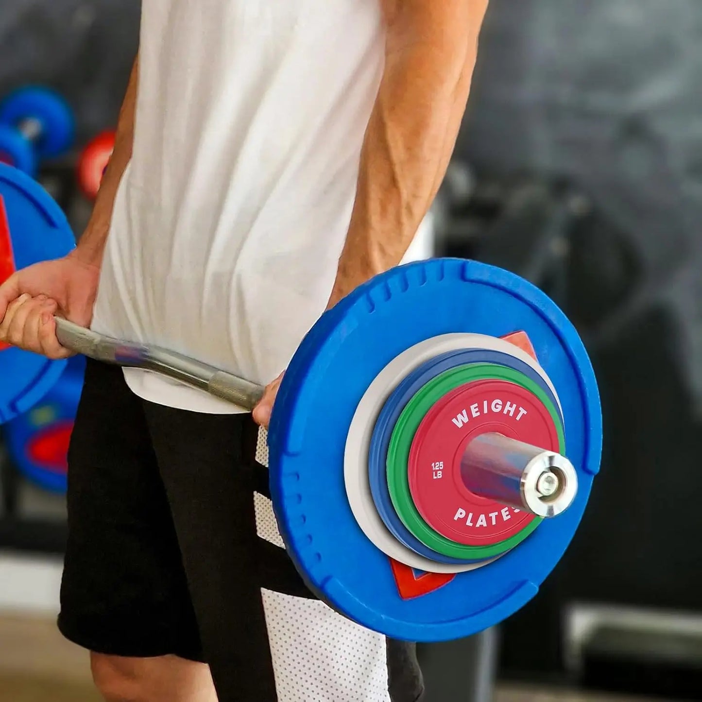 BarbellFractional Weight Plates 1.25LB 2.5LB 5LB 10LB Set Rubber Coated Strength Training Barbell Lifting Bumper Plates for Gym