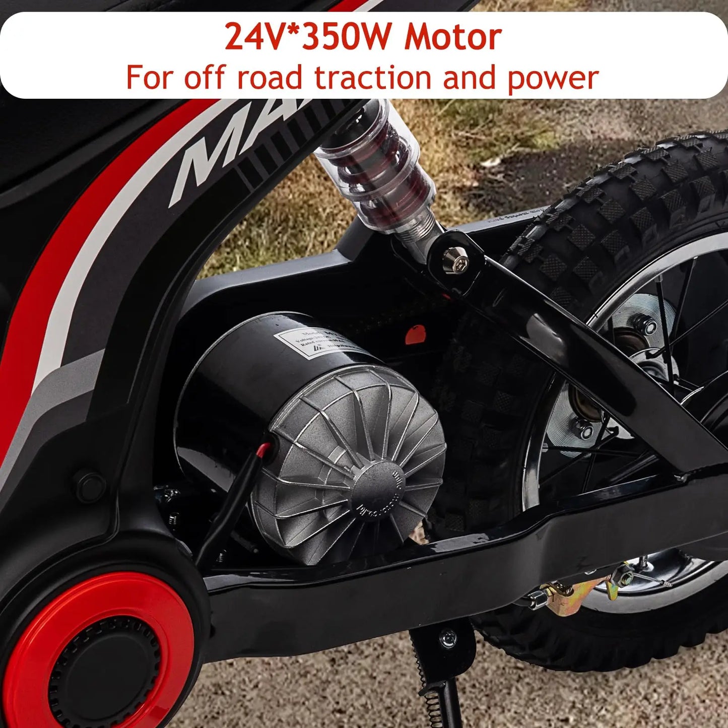 24V 350W Kids Electric Dirt Bike All Terrain Ride On Motorcycle, 3 Speeds To 14.5 MPH, 12in Tires, Suspension, 135lb Load Gift