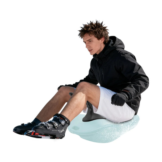 Handheld Outdoor Snow Sled Blue PE Blow Molding Thick Base 220.46lbs Max Load Ergonomic Curved Handle PE Blow Molding Ski Board Portable Pull Snow Slider For Snow Slope Ski Resort Family Outdoor