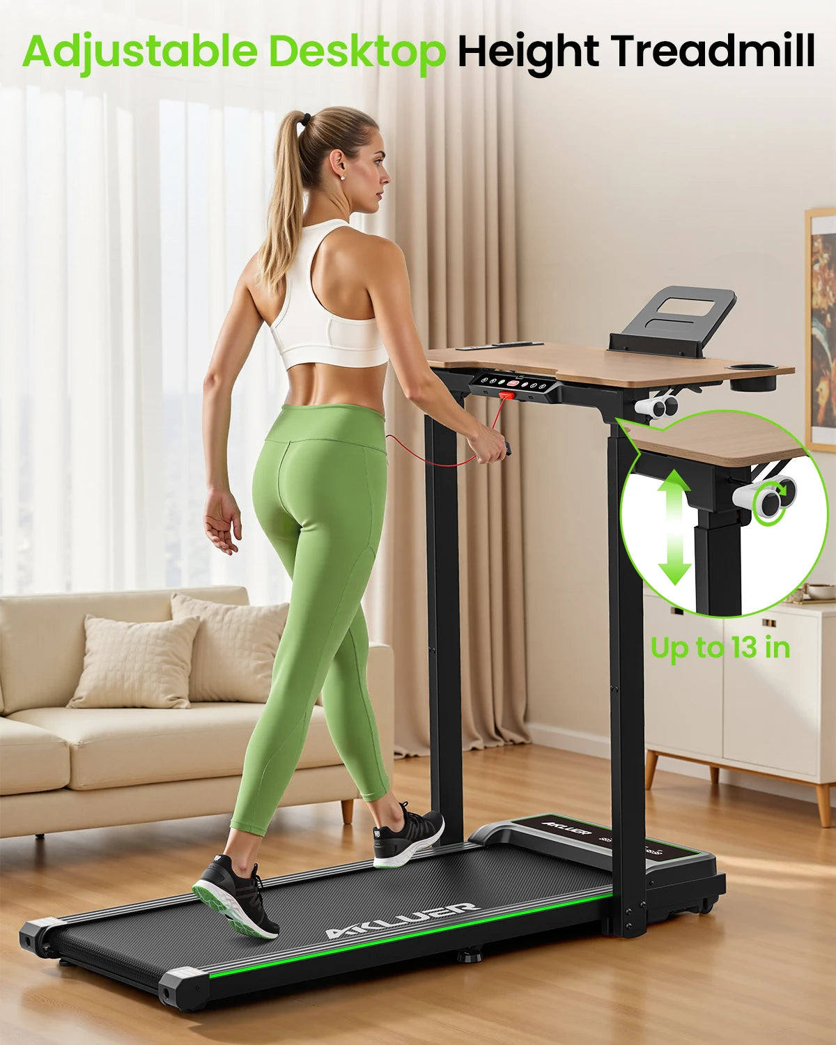 Akluer Walking Pad Treadmill with Desk for Home Office, 3-in-1 Under Desk Treadmill with Adjustable Height Desktop, 2.5HP Silent Motor, 6.2MPH Portable Running Machine 330lbs Capacity
