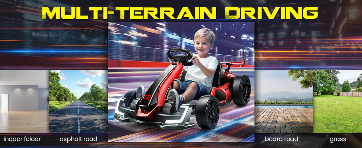 24V Kids Electric Go Kart Drift Kart Car with Adjustable Seat, Fast 8.5 MPH, 300W Powerful Motor and 2 Speed